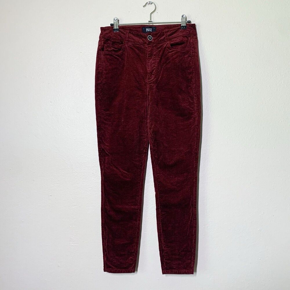 Paige Hoxton Ankle Corduroy Pants 26 Deep Red Maroon Jeans Low Rise Slim Leg